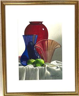 Framed watercolor signed Michael J. Weber (1941-2019) and dated 1998 titled "two Granny Smiths" 
