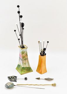 VICTORIAN HAT PIN HOLDERS WITH PINS