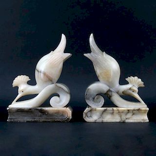 Pair of Italian Art Deco Style Carved Alabaster Bird Bookends