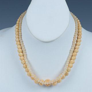 2pc Carved Bone and Gemstone Bead Necklaces