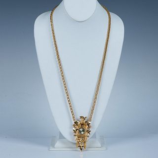 Trifari 1960s Gold Tone Cuckoo Clock Pendant Necklace