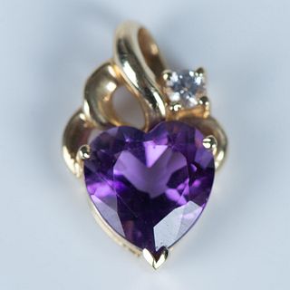 Dainty 14K Gold, Amethyst and Cubic Zirconia Heart Pendant