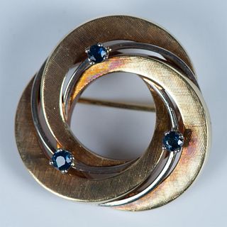 Two-Tone 14K Gold and Sapphire Spiral Brooch