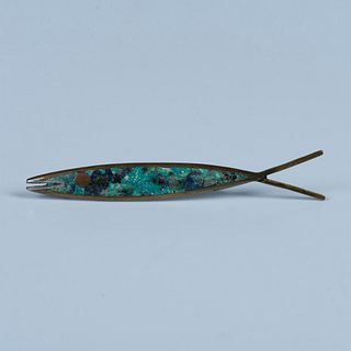 Traditional Mexican Sterling Silver and Turquoise Fish Brooch