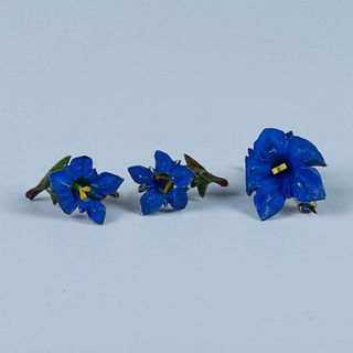 2pc 1940's Blue Flower Screw-Back Earrings and Brooch
