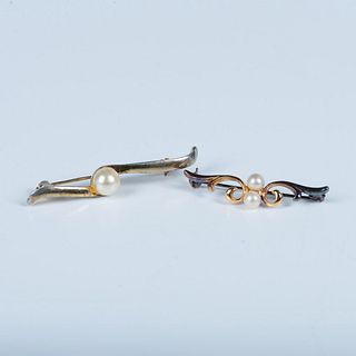 2pc Pretty Gold Metal and Faux Pearl Costume Pins