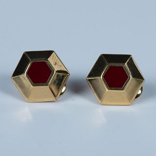 Monet Red Hexagon Gold Metal Clip-On Earrings