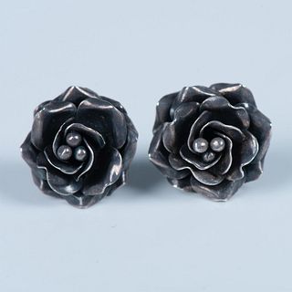 Cute Mexican Sterling Silver Rose Earrings