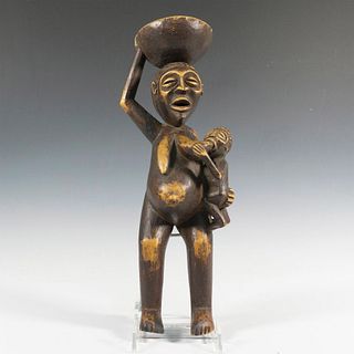 Wooden Tribal Figure of Mother and Child