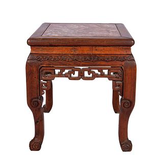 Antique Chinese Side Table in Ebonized Wood with Marble Top