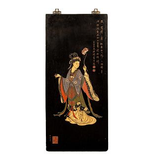 Chinese Hanging Wood Wall Panel with Carved Female Figure