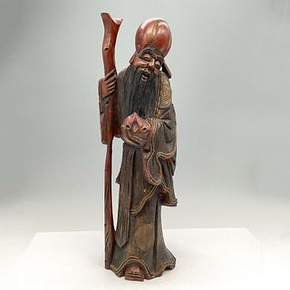 Chinese Hand Carved Wood Statue, Wiseman