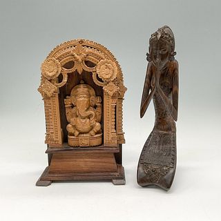 2pc Indonesian Carved Wood Figurines