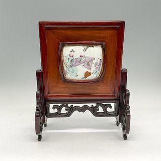 Chinese Porcelain Cup Framed in Wood Stand