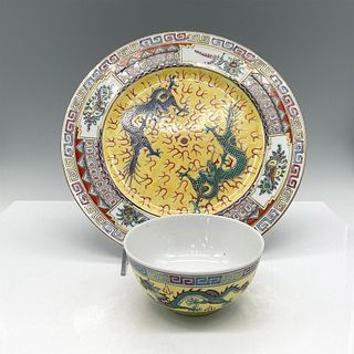 2pc Chinese Porcelain Famille Juane Dragon Ware