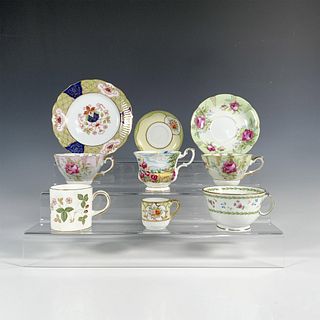 9pc Porcelain Floral Motif Teacups, Saucers, and Demitasse