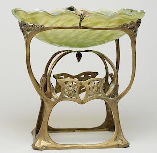 Art Nouveau Bohemian Brass & Glass Centerpiece