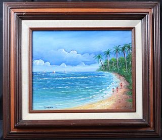 Framed oil on Masonite signed and dated G Caraveo 92 lower left