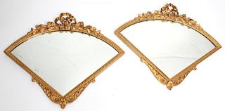 Pair of Carved Giltwood Fan-Shaped Mirrors