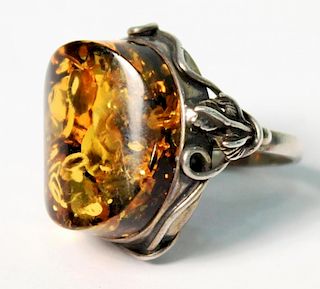 Sterling Silver & Amber Ring