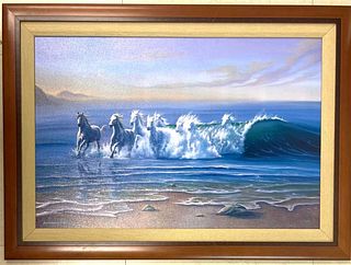 Framed Giclee on Wood Signed Jim Warren and numbered titled Wild Wate