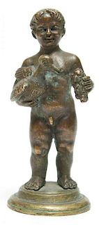 Small Bronze Sculpture of Boy Holding Duck