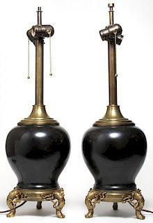 Pair of Art Deco Black Marble & Gilt Bronze Lamps