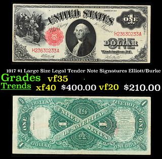 1917 $1 Large Size Legal Tender Note Grades vf++ Signatures Elliott/Burke