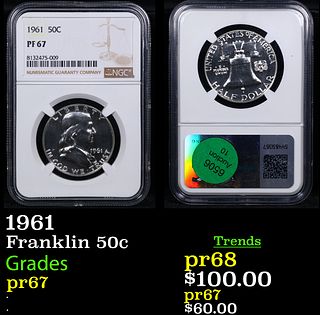 Proof NGC 1961 Franklin Half Dollar 50c Graded pr67 By NGC