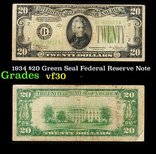 1934 $20 Green Seal Federal Reserve Note Grades vf++
