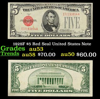 1928F $5 Red Seal United States Note Grades Select AU