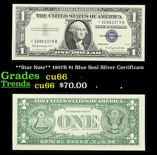 **Star Note** 1957B $1 Blue Seal Silver Certificate Grades Gem+ CU