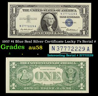 1957 $1 Blue Seal Silver Certificate Lucky 7's Serial # Grades Choice AU/BU Slider