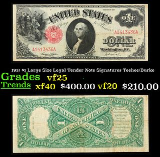 1917 $1 Large Size Legal Tender Note Grades vf+ Signatures Teehee/Burke