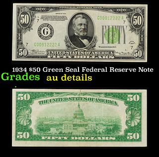 1934 $50 Green Seal Federal Reserve Note Grades AU Details
