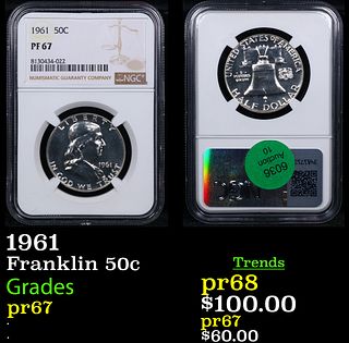 Proof NGC 1961 Franklin Half Dollar 50c Graded pr67 By NGC