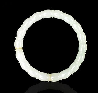 Chinese White Jade Carved Bangle, 18th C.