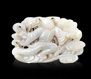 Chinese Jade Carved Boy Holding Lingzhi, 17th C.