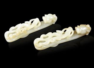 2 Chinese Jade Carved Dragon Belt Hook,18th C,