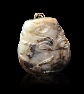 Chinese Jade Carved Toggle w/ Bats & Cloud,19th C.
