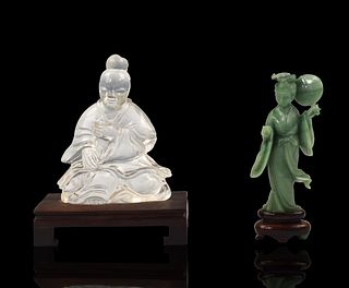 Chinese Jadeite Lady & Rock Crystal Figure, Qing D