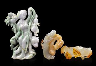 Chinese Jadeite & Agate Carved Figure and Washer