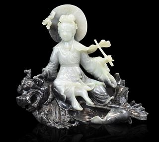 Chinese Jadeite Carved Guanyin Figure,Qing Dynasty