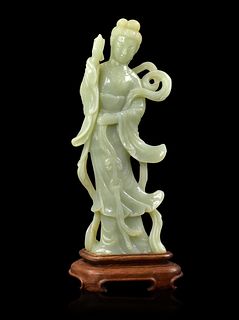 Large Chinese Jade Carved Guanyin Figure, Qing D.