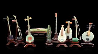 Group of 10 Miniature Jade Carved Instrument