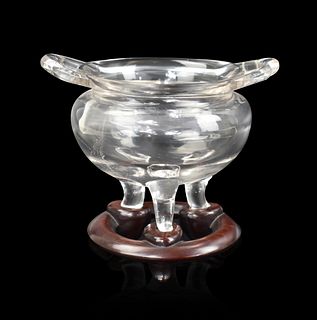Chinese Rock Crystal Carved Tripod Censer, Qing D.