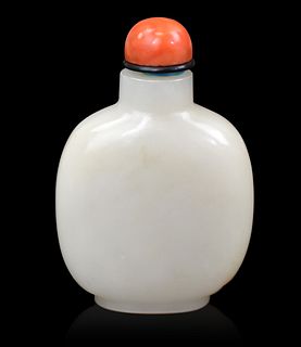 Chinese White Jade Carved Snuff Bottle,Qing Dynast