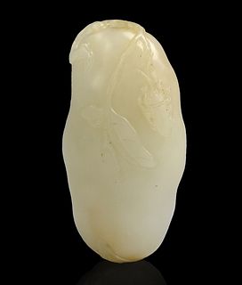 Chinese White Jade Carved Snuff Bottle, 18th C.