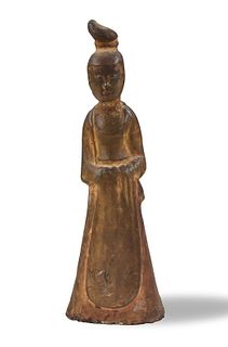 Chinese Ceramic Standing Lady Figure, Northern Qi