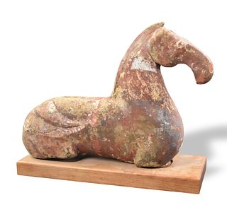 Chinese Pottery Recumbent Horse, Han Dynasty